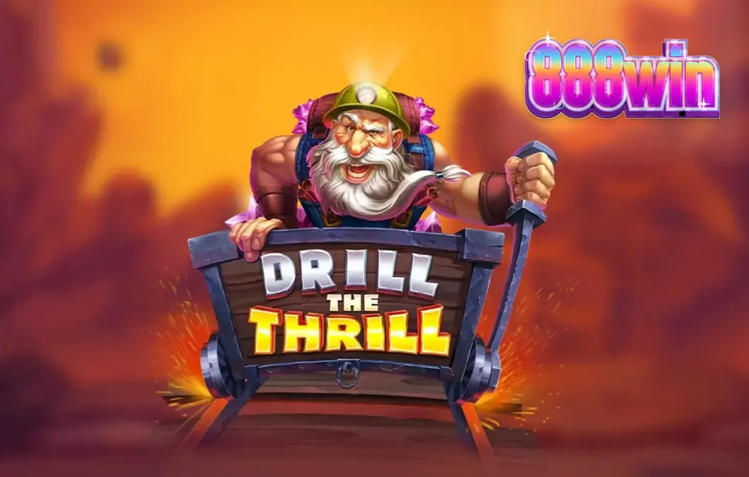 Interface do jogo de slot Drill The Thrill com elementos de mineração e brocas douradas